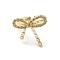 Brass Micro Pave Cubic Zirconia Open Cuff Rings for Women, with ABS Plastic Imitation Pearl Beads, Bowknot, Real 18K Gold Plated, US Size 5 1/2(16.1mm)