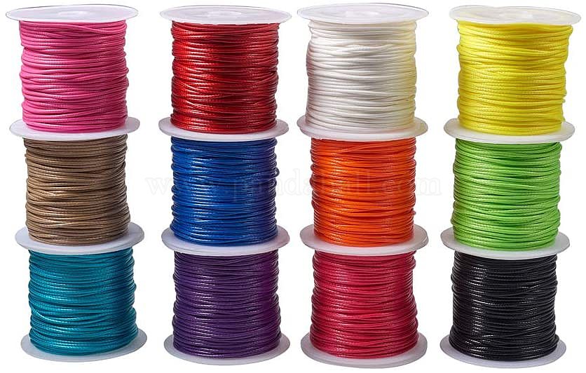 Wholesale PandaHall 12 Colors 1mm Waxed Polyester Cord Thread Beading