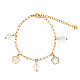 Bracelet à breloques en perles naturelles et fleurs de coquillages avec chaînes trombones en acier inoxydable QS5217-1-1