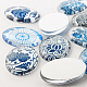 Blue and White Floral Theme Ornaments Glass Oval Flatback Cabochons GGLA-A003-13x18-YY-3
