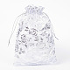 ローズプリントオーガンジーバッグ巾着袋  ギフトバッグ  長方形  ホワイト  18x13cm X-OP-R021-13x18-03-1