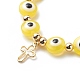 Braccialetti di perline intrecciati con piccoli ciondoli a croce in ottone per donna BJEW-JB08743-3