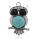 Antique Silver Plated Alloy Dyed Synthetic Turquoise Owl Big Pendants PALLOY-J663-01AS-1