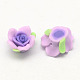 Handmade Polymer Clay 3D Flower with Leaf Beads CLAY-Q202-15mm-M-2