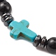 Bracelet extensible en perles de corss en bois naturel et turquoise synthétique et hématite BJEW-JB09622-4
