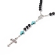 Collar de cuentas de rosario de piedra de lava natural y turquesa verde sintética NJEW-TA00041-02-1