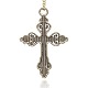 Antique Silver Plated Alloy Rhinestone Cross Pendants RB-J204-01AS-2