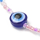 Bracelet extensible en résine mauvais œil et perles de graines BJEW-JB09611-4