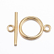 304 Edelstahl-Toggle-Haken, echtes 18k vergoldet, Ring: 21x16x2 mm, Bohrung: 3 mm, Bar: 23x7x2 mm, Bohrung: 3 mm