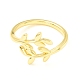 Brass Leaf Wrapped Open Cuff Ring for Women RJEW-P027-03G-2