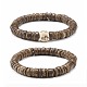 Flat Round Coconut Beads Stretch Bracelets Set BJEW-JB07010-1
