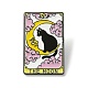 猫のエナメルピンが付いた月のタロットカード  女性用ブラック合金バッジ  きいろ  29x18.5x1.5mm JEWB-G027-01B-1