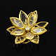 Transparent Acrylic Flower Cabochons with Rhinestone and Golden Tone Brass Bottom FIND-R027-15-1