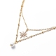 Brass Cable Chains & 304 Stainless Steel Satellite Chains Double Layered Necklace NJEW-JN04025-2