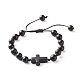 Bracelet rond en perles de bois naturel pour homme femme, bracelet croix synthétique turquoise (teint), noir, diamètre intérieur: 1-3/4~3-1/8 pouce (4.6~8 cm)