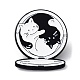 漫画スタイルのカップル猫エナメルピン  男性女性のための黒の合金バッジ  ホワイト  30x26x1.5mm JEWB-Q041-01A-1