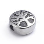 Retro 304 Edelstahl Perlen, flach rund mit Baum des Lebens, Antik Silber Farbe, 10x5.5 mm, Bohrung: 2 mm