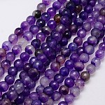 Natural Agate Beads Strands, Faceted, Dyed, Round, Dark Violet, 8mm, Hole: 1mm, about 48pcs/strand, 15 inch