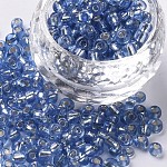 6/0 Perlas de semillas de vidrio, plata forrada agujero redondo, redondo, azul real, 4mm, agujero: 1.5 mm, aproximamente 6639 unidades / libra