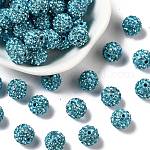 Perles de boule pavé disco , Perles de strass en argile polymère, ronde, aigue-marine, pp13 (1.9~2mm), 6 rangs de strass, 10mm, Trou: 1.5mm