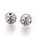 Perlas de aleación de zinc de estilo tibetano, redondo con textura, sin plomo y cadmio, plata antigua, 8mm, agujero: 1 mm