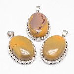 Ciondoli Mookaite naturali, con accessori di ottone, ovale, platino, 30x21x10~11mm, Foro: 6x4 mm