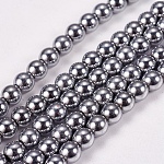 Chapelets de perles en hématite synthétique sans magnétiques, ronde, Grade a, platinée, 4mm, Trou: 1mm, Environ 100 pcs/chapelet, 16 pouce
