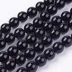 Natürlicher schwarzer Onyx runder Perlenstrang, gefärbt, Schwarz, 10 mm, Bohrung: 1 mm, ca. 38 Stk. / Strang, 15 Zoll