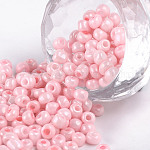 Abalorios de la semilla de cristal, colores opacos semilla, pequeñas cuentas artesanales para hacer joyas de diy, redondo, rosa, 4mm, agujero: 1.5 mm, aproximamente 4500 unidades / libra