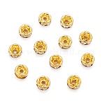 Brass Rhinestone Spacer Beads, Grade A, Crystal, Straight Flange, Rondelle, Golden Metal Color, 5x2.5mm, Hole: 1mm