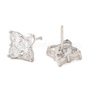 Серьги-гвоздики из латуни с ромбами и цирконием EJEW-L270-20P-01