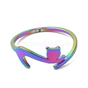 Ion Plating(IP) 304 Stainless Steel Cat Adjustable Ring for Women RJEW-M149-34RC