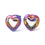Ion Plating(IP) 304 Stainless Steel Hollow Out Heart Stud Earring Finding EJEW-I285-08MC
