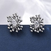 Серьги-гвоздики из латуни с прозрачным кубическим цирконием в виде цветка EJEW-R025-22P