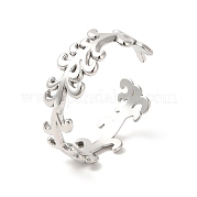 304 Stainless Steel Leafy Branch Open Cuff Ring for Women RJEW-E063-21P