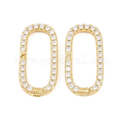 Anillos de resorte con micropavé de latón ovalado y circonita cúbica transparente, Plateado de larga duración, chapado en rack, sin plomo y el cadmio, real 18k chapado en oro, 25.5x13x3.5mm
