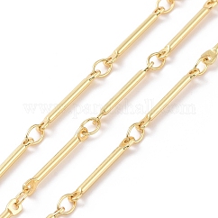 Laiton chaînes de liaison de barre, soudé, avec bobine, Sans cadmium & sans nickel & sans plomb, véritable 18k plaqué or, 14x2x1mm, 3.5x2.5x0.4mm