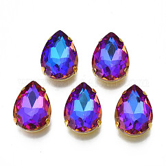 Cose en el rhinestone, Enlaces multifilares, Diamantes de imitación de cristal, Con engastes de puntas de acero inoxidable 201 bañados en oro, accesorios de prendas de vestir, facetados, lágrima, Violeta Azul, 18x13x6.5mm, agujero: 1 mm