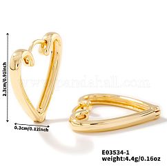 Elegantes pendientes de aro de latón para niñas., Joyas de fiesta diarias, dorado, corazón, 23x3mm