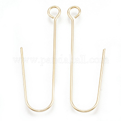 Ganci di orecchini in ottone, con anello orizzontale, cadmio & nichel &piombo libero, vero placcato oro 18k, 36x13x0.5mm, Foro: 2.5 mm, 24 gauge, ago :0.5mm
