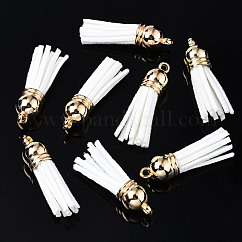 Decoraciones colgante borla de gamuza sintética, con extremos de cable de plástico ccb, blanco, 35~37x10mm, agujero: 2.5~3 mm