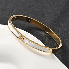 Brazaletes de rhinestone de acero inoxidable 304 para mujer, con la cáscara, revestimiento de iones (ip), real 18k chapado en oro, diámetro interior: 2x2-3/8 pulgada (5.1x6 cm)
