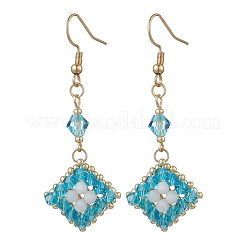 Boucles d'oreilles pendantes en losange avec perles de verre faites à la main en acier inoxydable 304&nbsp;EJEW-MZ00517-03