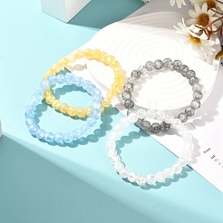 Bracelet extensible de perles rondes en quartz craquelé synthétique de 8 mm pour adolescente femme&nbsp;BJEW-JB07066