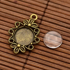 12 mm transparentes Glas Cabochon Abdeckungen und oval mit Blumen Zink-Legierung Anhänger cabochon Fassungen&nbsp;DIY-X0231-AB-NF