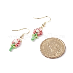 Semi di vetro e orecchini pendenti con fiore della vita intrecciato turchese sintetico&nbsp;EJEW-JE05000
