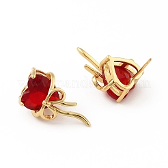 Zirkonia-Herz mit Bowknot-Ohrsteckern&nbsp;EJEW-B013-10G-02