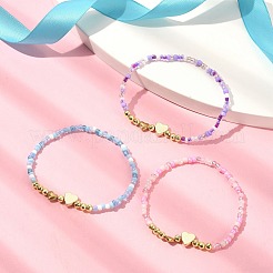 Set di braccialetti elasticizzati con perline di semi di vetro e cuore di ematite sintetica non magnetica da 3 pz&nbsp;BJEW-JB09457