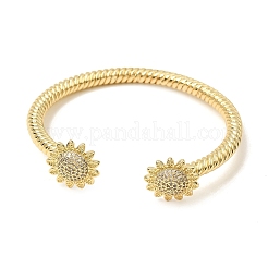 Bracelets manchettes ouvertes en laiton sertis de micro-pavés de zirconiums cubiques transparents en forme de tournesol pour femmes&nbsp;CU-CBAE7DF-49G