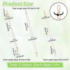 3 Stück 3 Stile ab-farbig plattierte transparente Kunststoff-Kettentaschengriffe&nbsp;DIY-WR0002-65